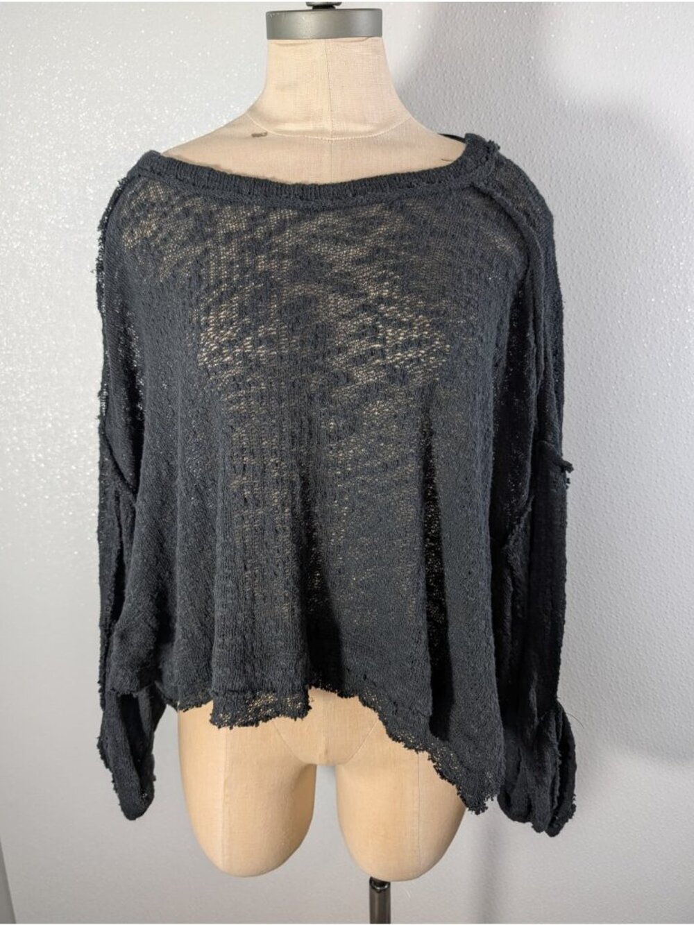 Free People Black We the Free Textured Knit Oversized Sweater size XS